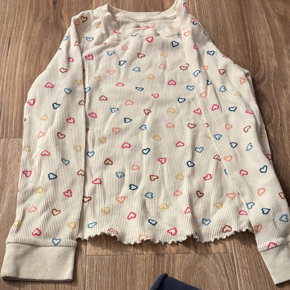Cat & Jack Cream Long Sleeve Ribbed Tee with Multicolor Heart Print